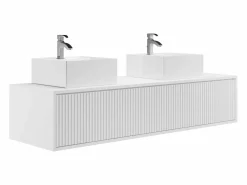 Hot Vente-unique Mueble de baño flotante rayado con doble lavabo, mate, 150 cm, ARNEGA Blanco