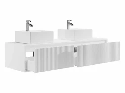 Hot Vente-unique Mueble de baño flotante rayado con doble lavabo, mate, 150 cm, ARNEGA Blanco