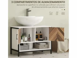 Homcom Mueble de baño Kitte 2 puertas y un compartimento blanco/natural 60x80x40 cm