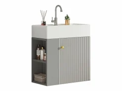 Best Merax Mueble de baño lavabo simple - 2 huecos laterales y 1 puerta - 55 x 31 x 66,5 cm - Tablero de partículas - Gris