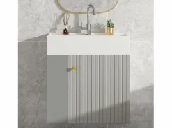 Best Merax Mueble de baño lavabo simple - 2 huecos laterales y 1 puerta - 55 x 31 x 66,5 cm - Tablero de partículas - Gris