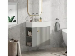Best Merax Mueble de baño lavabo simple - 2 huecos laterales y 1 puerta - 55 x 31 x 66,5 cm - Tablero de partículas - Gris