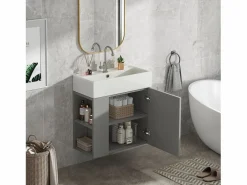 Best Merax Mueble de baño lavabo simple - 2 huecos laterales y 1 puerta - 55 x 31 x 66,5 cm - Tablero de partículas - Gris