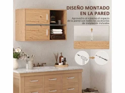 Hot Mueble de baño Loira 2 puertas con 2 compartimentos natural 57,5x80x35 cm Mueble De Aseo