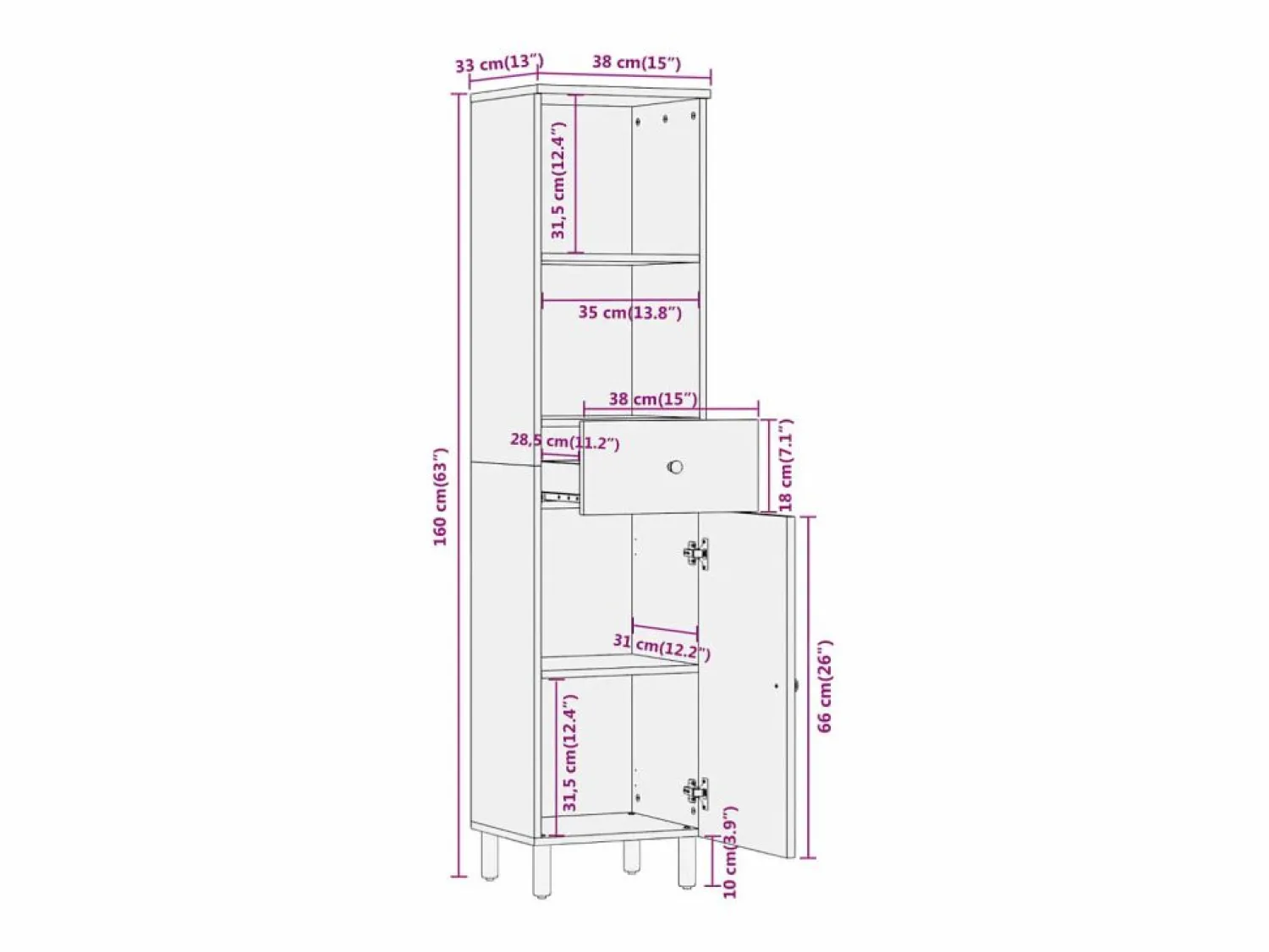 Outlet vidaxl Mueble de baño madera maciza de mango 38x33x160 cm Color natural claro