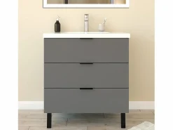 Discount Mueble de baño moderno suspendido con 3 cajones y lavabo,79 x 46 x 85 cm, sistema de cierre amortiguado, color antracita. Gris antracita