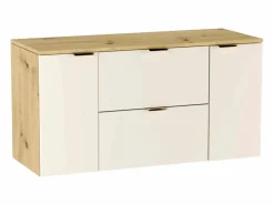 Online Mueble de baño mural para lavabo WENA, con 2 puertas y 2 cajones, frentes lisos, Orio, 120x60x47 cm, Cachemira/Roble artesano Beige