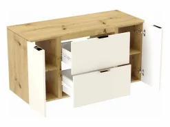Online Mueble de baño mural para lavabo WENA, con 2 puertas y 2 cajones, frentes lisos, Orio, 120x60x47 cm, Cachemira/Roble artesano Beige
