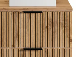 Clearance Mueble de baño natural claro con estantes y lavabo sobre encimera, 80 cm, MADELA Mueble De Baño Simple