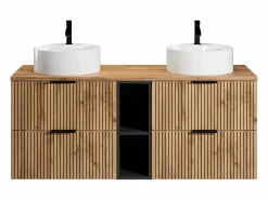 Vente-unique Mueble de baño natural claro con estantes y lavabo redondo, 140 cm, MADELA