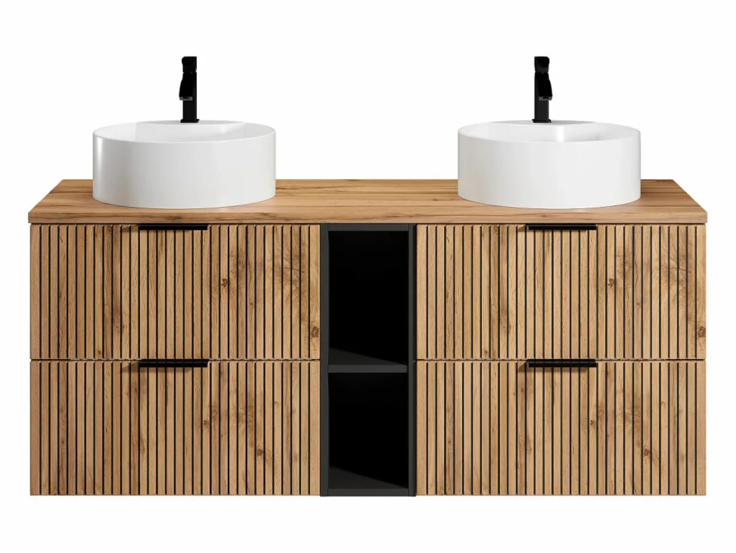 Vente-unique Mueble de baño natural claro con estantes y lavabo redondo, 140 cm, MADELA