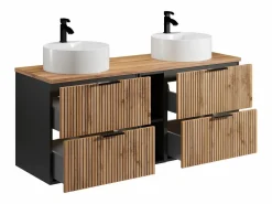 Vente-unique Mueble de baño natural claro con estantes y lavabo redondo, 140 cm, MADELA