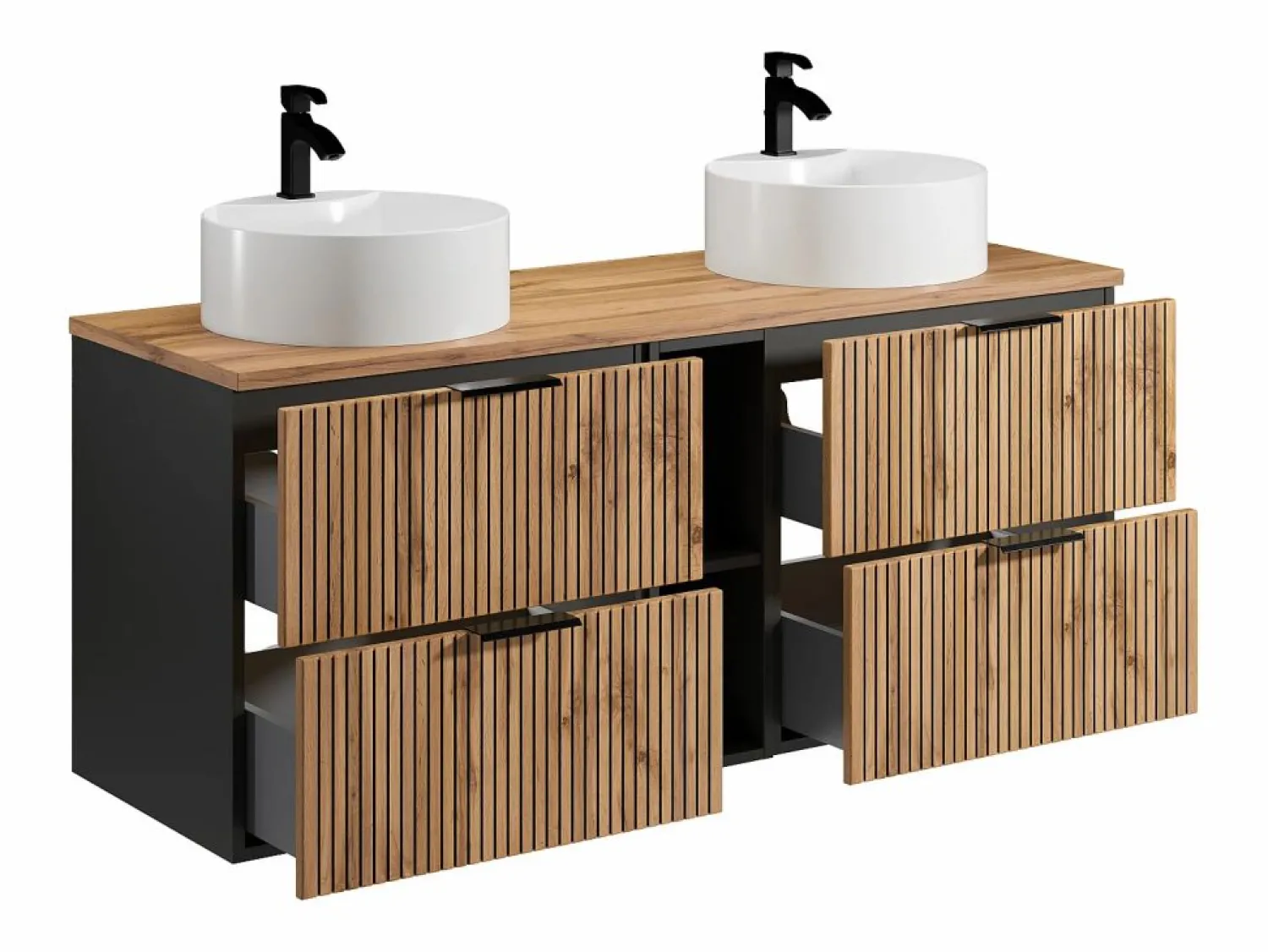 Vente-unique Mueble de baño natural claro con estantes y lavabo redondo, 140 cm, MADELA