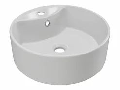 Vente-unique Mueble de baño natural claro con estantes y lavabo redondo, 140 cm, MADELA