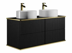 Best Vente-unique Mueble de baño con ribete dorado, dos lavabos, 120 cm, KELIZA Negro