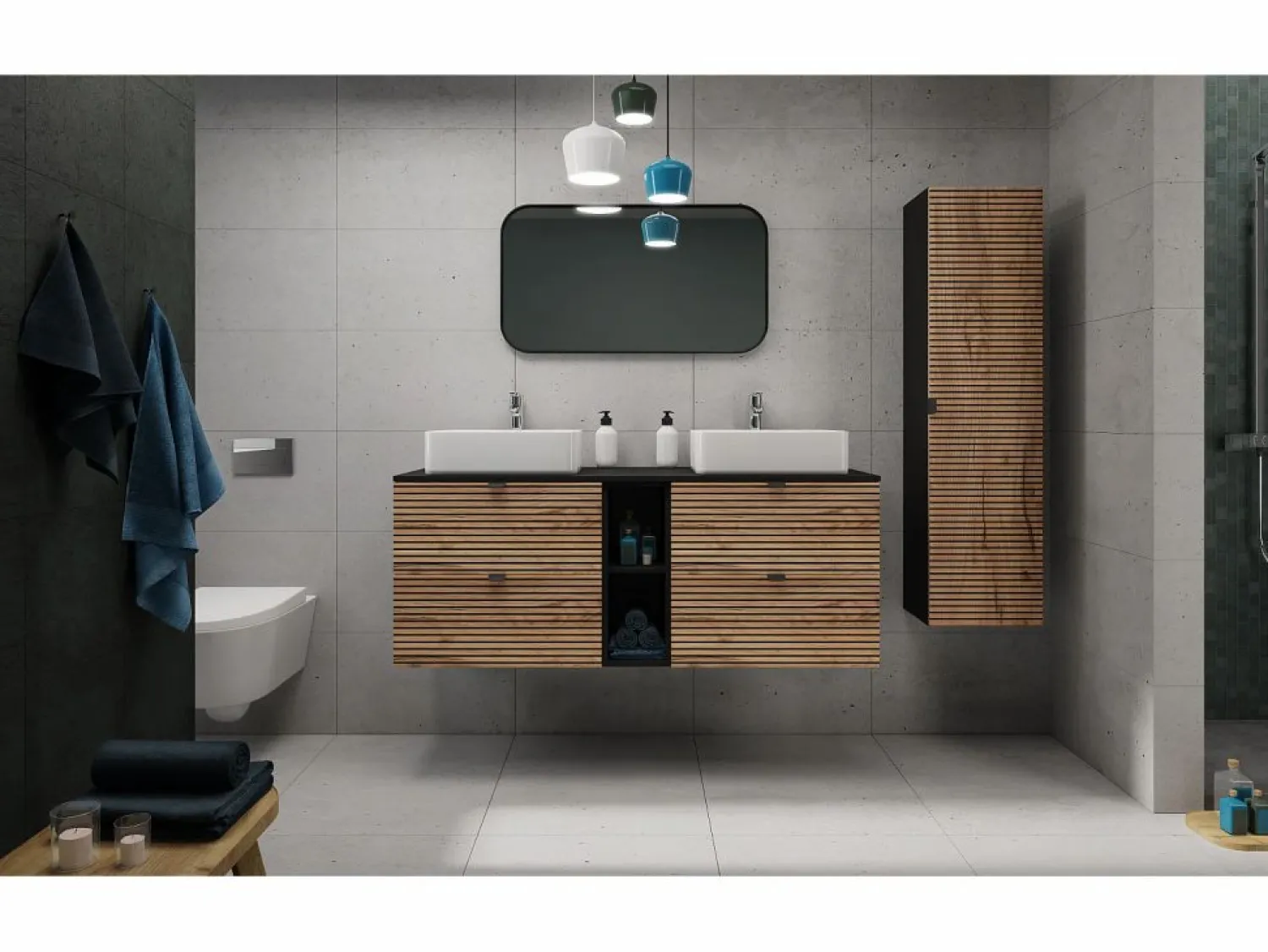 Hot Mueble de baño, mate, 35 x 136 x 27 cm, tirador plata Negro