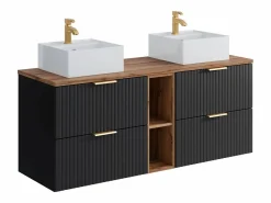 Vente-unique Mueble de baño rayado con estantes y lavabo cuadrado de encimera, 140 cm, ZEVARA Negro