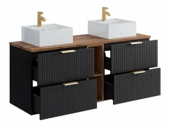 Vente-unique Mueble de baño rayado con estantes y lavabo cuadrado de encimera, 140 cm, ZEVARA Negro