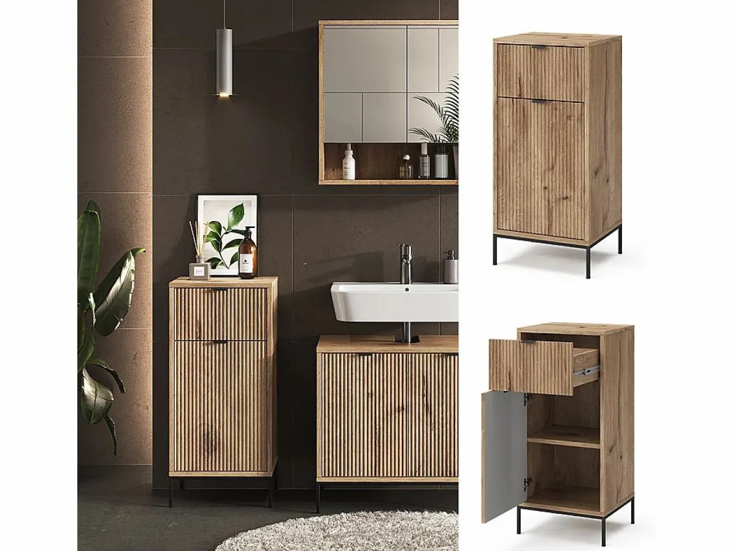 Vicco Mueble de baño roble vikingo 40x35x87 eliza