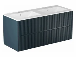 Vente-unique Mueble de baño sencillo con lavabo suspendido rayas azules, L120 cm, PAVANI