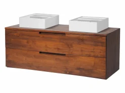 New Mueble de baño suspendido de teca oscura con doble lavabo - 115 cm - BIMBING Mueble De Baño Con Doble Lavabo