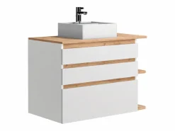 Clearance Mueble de baño suspendido madera y blanco con lavabo - 96 cm - ANIDA Mueble De Baño Simple