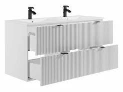 Vente-unique Mueble de baño suspendido estriado con lavabo encastrado, mate, 120 cm, ZEVINI