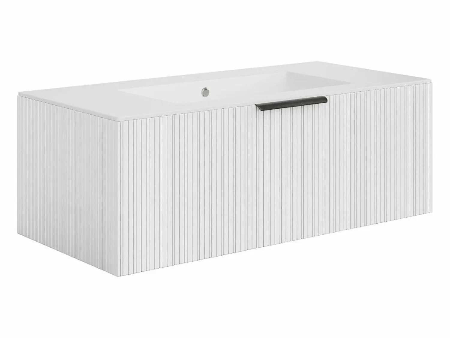 Clearance Mueble de baño suspendido estriado con lavabo de encimera - Color - 100 cm - PALIRO Mueble De Baño Simple