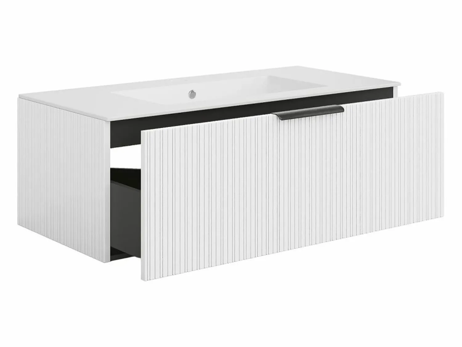 Clearance Mueble de baño suspendido estriado con lavabo de encimera - Color - 100 cm - PALIRO Mueble De Baño Simple