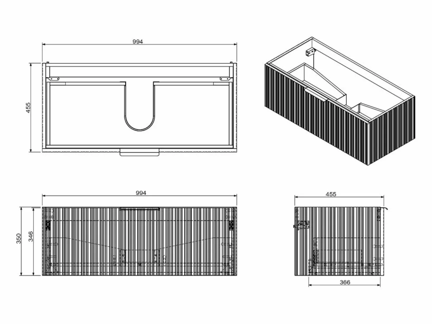 Clearance Mueble de baño suspendido estriado con lavabo de encimera - Color - 100 cm - PALIRO Mueble De Baño Simple