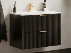 Vente-unique Mueble de baño suspendido con lavabo encastrado de canalé , 80 cm, ZEVARA