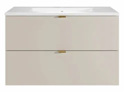 Best Vente-unique Mueble de baño suspendido con lavabo de encastre - - 80 cm - LAVENA Beige