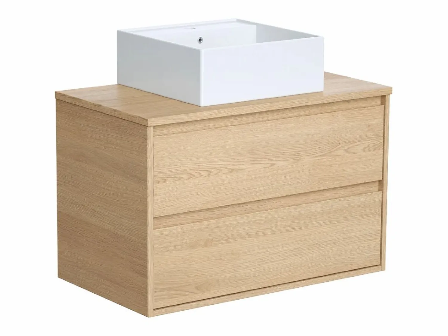 Hot Vente-unique Mueble de baño suspendido chapado roble con lavabo, 80 cm, MILIPAM Color natural claro
