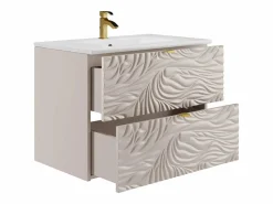 Vente-unique Mueble de baño suspendido texturizado - Lavabo empotrado - - 80 cm - RINAREL