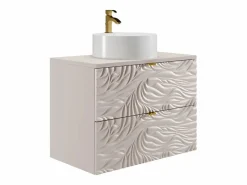 Hot Vente-unique Mueble de baño suspendido texturizado con lavabo redondo - - 80 cm - RINAREL Beige