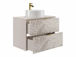 Hot Vente-unique Mueble de baño suspendido texturizado con lavabo redondo - - 80 cm - RINAREL Beige