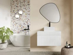 Vente-unique Mueble de baño suspendido con lavamanos cuadrado sobre encimera, 80 cm, SATARA