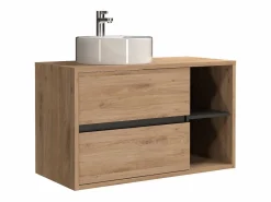 Vente-unique Mueble de baño suspendido con lavabo redondo, color natural, 100 cm, PURNAL