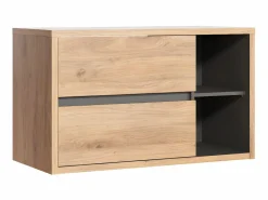 Vente-unique Mueble de baño suspendido con lavabo redondo, color natural, 100 cm, PURNAL