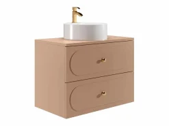 Hot Mueble de baño suspendido rosa viejo con lavabo sobre encimera redondo, 80 cm, SATOBAL Mueble De Baño Simple
