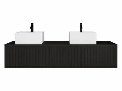 Vente-unique Mueble de baño suspendido estriado con lavabo doble, mate, 150 cm, ARNEGA