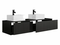 Vente-unique Mueble de baño suspendido estriado con lavabo doble, mate, 150 cm, ARNEGA