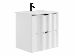 Hot Vente-unique Mueble de baño suspendido estriado con lavabo para encastrar, mate, An60 cm, ZEVINI Blanco