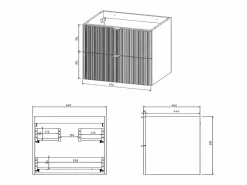 Hot Vente-unique Mueble de baño suspendido estriado con lavabo para encastrar, mate, An60 cm, ZEVINI Blanco