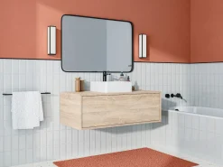 Vente-unique Mueble de baño suspendido con lavabo - roble - 94x32 cm - TEANA