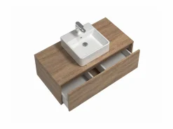 Vente-unique Mueble de baño suspendido con lavabo - roble - 94x32 cm - TEANA