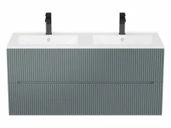 Online Vente-unique Mueble de baño suspendido con lavabo y grifo - Estriado - 120 cm - PAVANI Gris