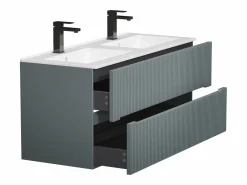 Online Vente-unique Mueble de baño suspendido con lavabo y grifo - Estriado - 120 cm - PAVANI Gris