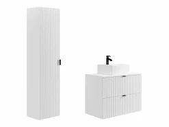 Sale Mueble de baño suspendido estriado con lavabo sobre encimera, columna, , 80 cm, ZEVINI Conjunto De Baño