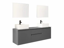 Clearance Vente-unique Mueble de baño suspendido con doble lavabo y espejos, , An150 cm, JIMENA Gris